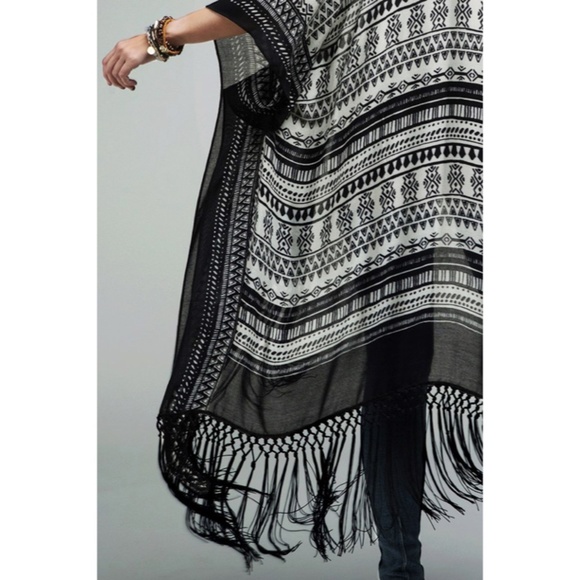 SOLD OUT Black Ethnic Print Tassel Fringe Kimono Coverup Wrap - Picture 7 of 7